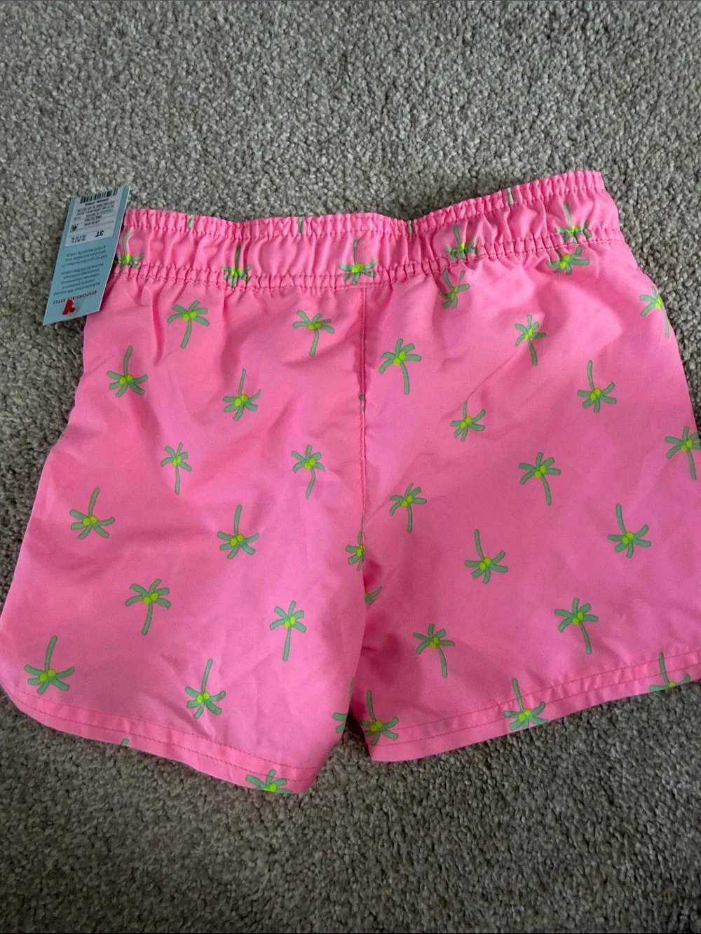 NWT Boys Cat & Jack Neon Pink Palm Print Lined Swim Shorts 3T